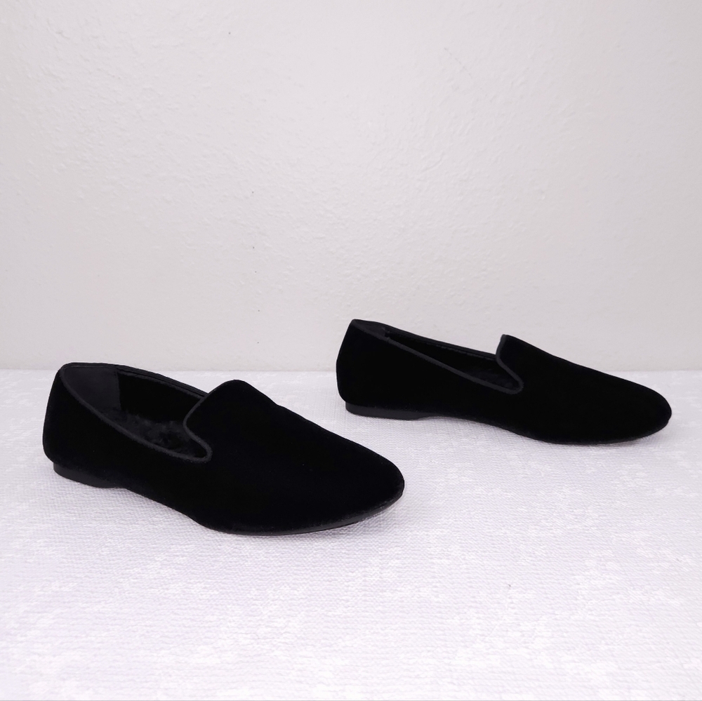 BIRDIES The Starling Velvet Flats US 8.5 Black Faux-Fur Lined Slip-On Loafer - Picture 4 of 11